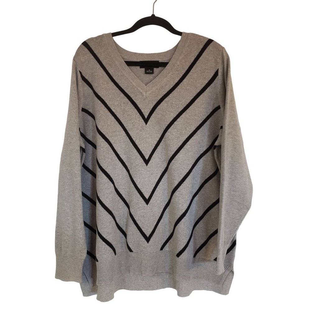 Liz Claiborne Knit Sweater Womans 1X gray black striped‎